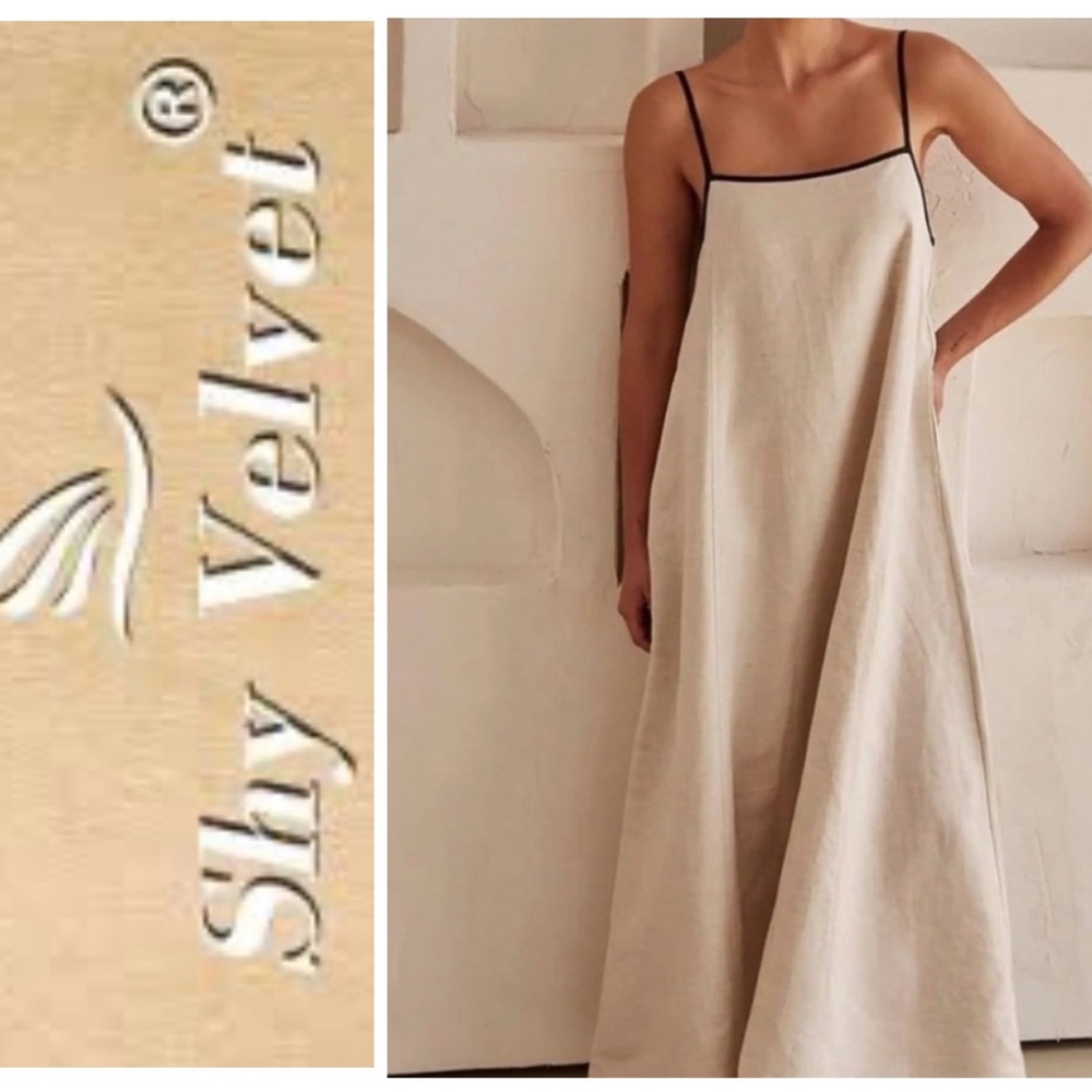 NWT Shy Velvet linen cotton blend maxi dress in oatmeal